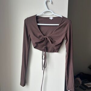 💙BOGO💙 Garage Brown Long Sleeve Tie-Front cropped top XS🤎